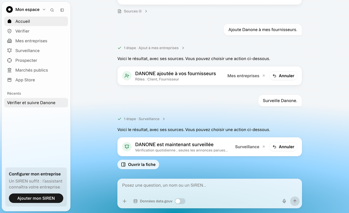 Assistant IA, dans l’espace client Registres Pro