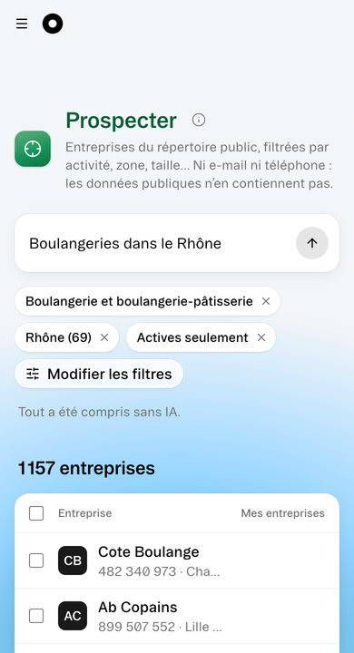 La même recherche dans Registres Pro sur mobile